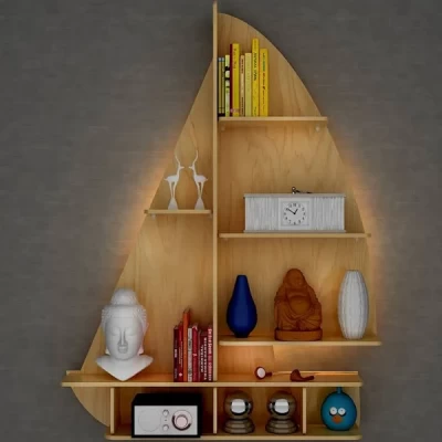 Ship Backlit Wood Wall Shelf